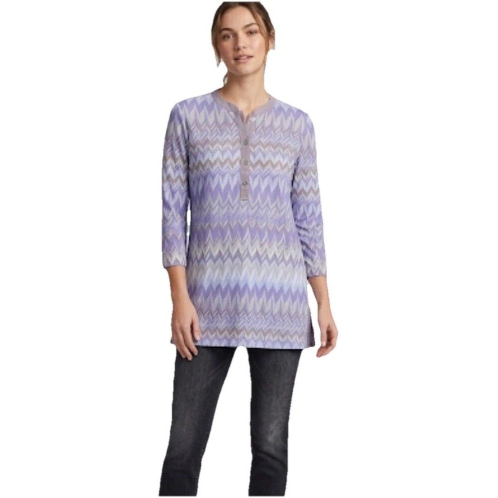 J. McLaughlin Catalina Cloth 3/4 Sleeve Shirt Top Lavender Chevron Print Small